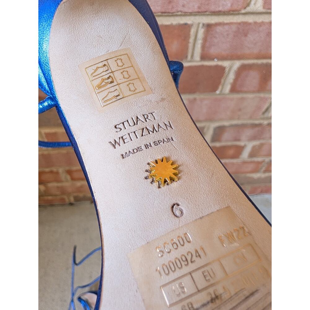 Stuart Weitzman Nudistwrap 110 Blue Metallic Leather Heel Sandal New Size 6 $525 - Picture 9 of 16